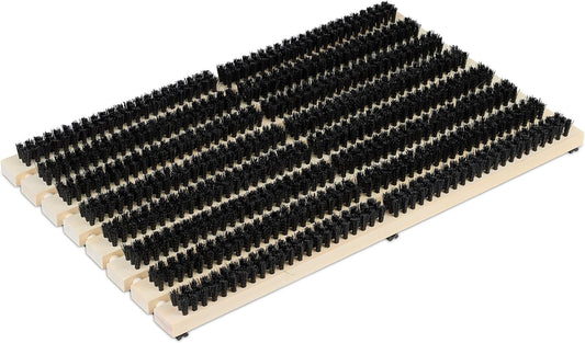 Relaxdays Shoe Scraper, Non-Slip Base, Sturdy PP bristles, Indoor & Outdoor use, Brush mat, Wood, Natural, Plastic, Iron, 4.5 x 59 x 36 cm