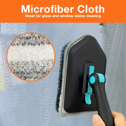 3 in 1 Scrub Cleaning Brush with Long Handle 51'' - Shower Bathtub Tub & Tile Scrubber Brush Include 1 Stiff Brush Head & 3 Scouring Pads & 3 Microfiber Clothes, for Wall Bathroom Glass Bathtub(White)