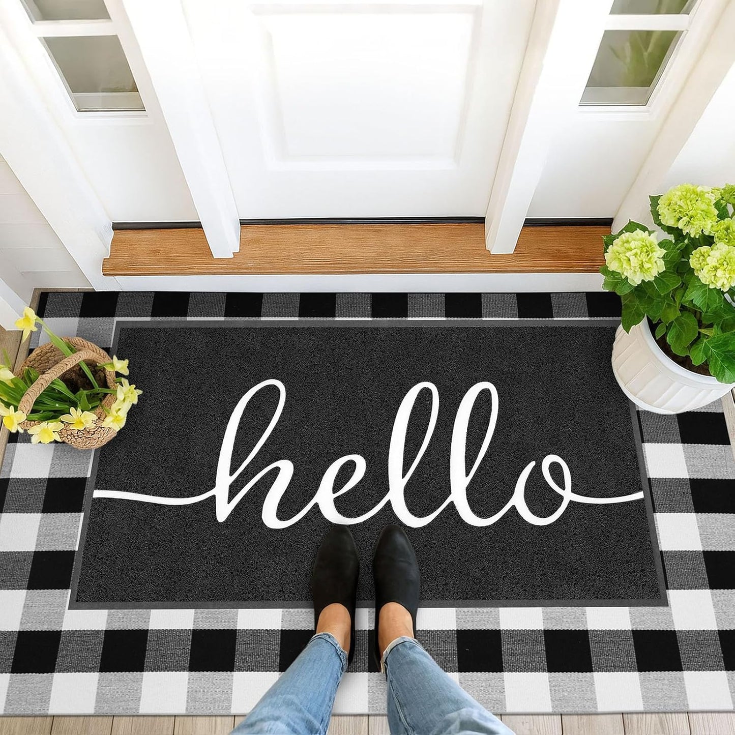 EARTHALL Door Mat Outside Inside Home Doormat, 30"x17.5", Durable Floor Mat Non Slip Mat Ultra Absorb Mud Easy Clean Front Doormat for Garage, Entryway, Patio, High Traffic Areas, Black