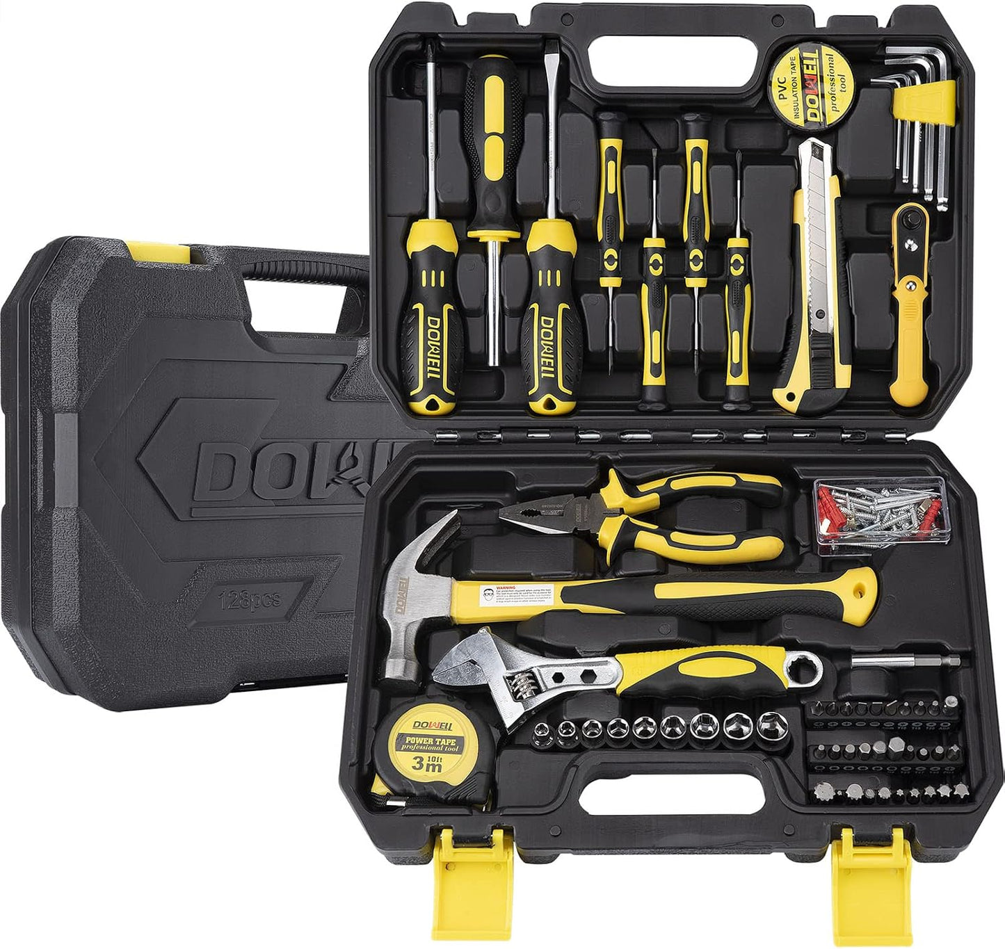 DOWELL 10 Piece Small Tool Kit,Mini Portable Tool Set,Home Repair Hand Tool Kit with Plastic Tool box Storage Case