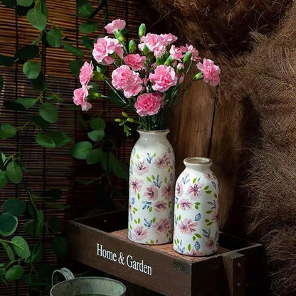 Rustic Ceramic Vase Set of 3 - Beige Rustic Vases for Flowers,Farmhouse Flower Vases for Home Decor,Small Decorative Vase Set for Living Room,Table Shelf,Centerpieces and Fireplace Decorations