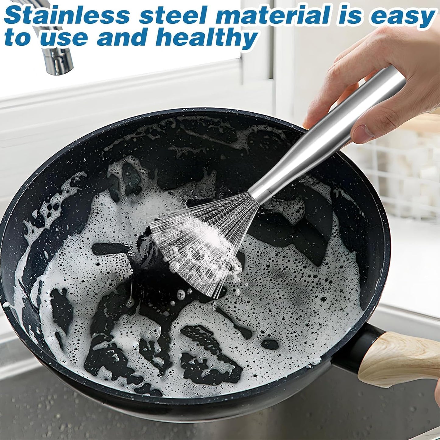 Stainless Steel Wool Scrubber with 2 Replacement Pads - Clean Metal Pans, Pots, Grills & More