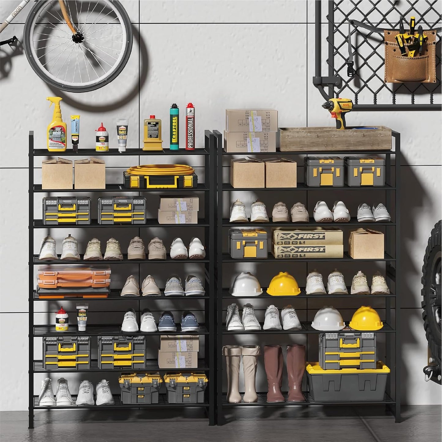 Stackable Shoe Rack, 6 Tier Metal Shoes Rack Storage Organizer,Large Capacity Shoe Shelf Max Holds 30 Pairs of Shoes,Sturdy and Stable, for Closet, Entryway,Garage，Black