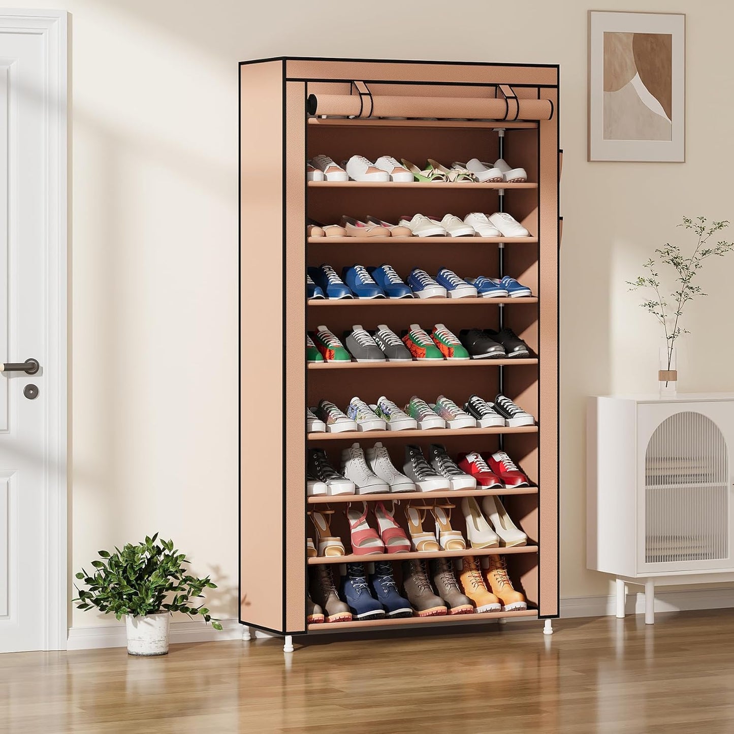 Laiensia 9-Tier Vertical Shoe Rack Organizer, Space Saving Shoe Storage Organizer, Non-Woven Cover Shoe Shelf Holds 36-45 Pairs for Bedroom, Hallway, Closet Entryway, Black