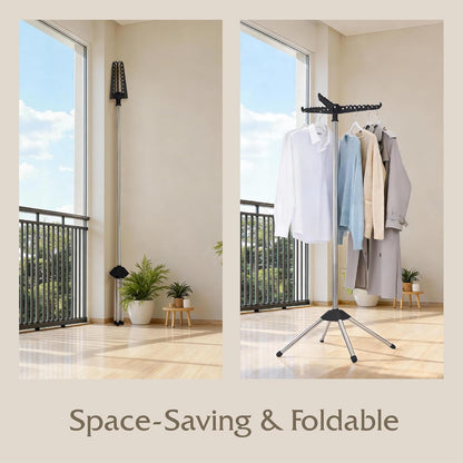 Beaudaily Clothes Drying Rack, Foldable 79.5-Inch Laundry Drying Rack,3 Tie, with Rotatable Arms, Stainless Steel, Holds 27 Clothes,8 Towels and 24 Clips for Hanging Socks, White and Silver