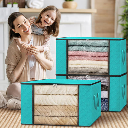Fab totes 6 Pack Storage Bags for Clothes and Blanket, Foldable Closet Organizers and Storage with Zippers, Clear Window and Handles, Fabric Storage Bins for Sweater, Comforter, Bedding,Linen Sheets