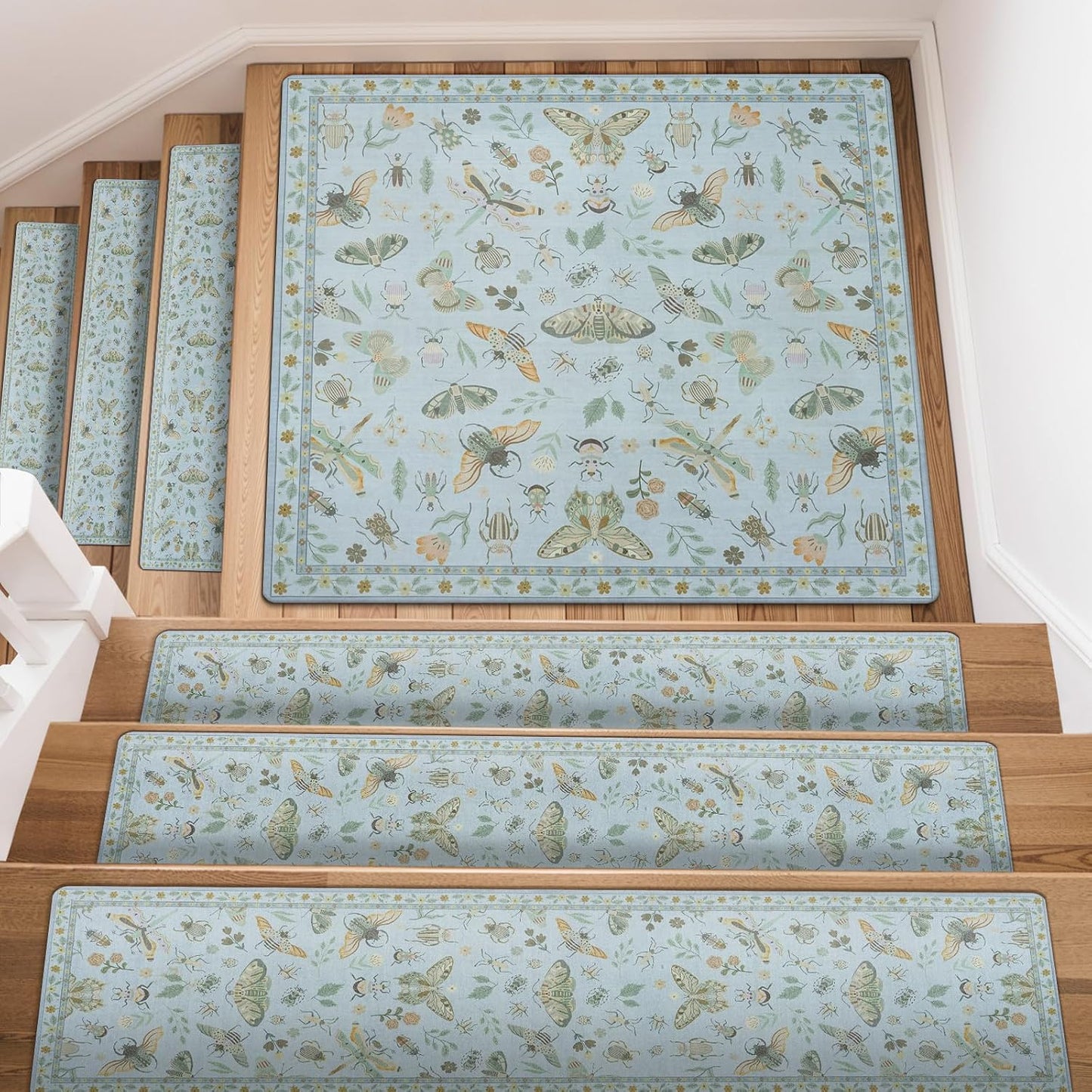 OJIA Insect Print Stair Treads Non Slip Stair Runners for Wooden Steps Indoor, 15PCS 8"x30" Rubber Backing Carpet Treads for Wood Stairs Staircase Step Treads for Kids & Dogs, Stair Covers, Black