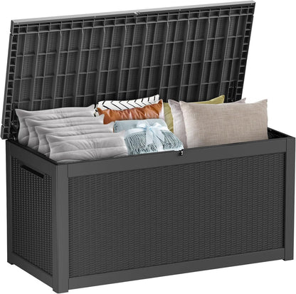 270 Gallon Lockable Resin Outdoor Storage Box, Waterproof & Weather Resistant Deck Box for Patio Cushion, Garden Tools & Pool Accessories, Black