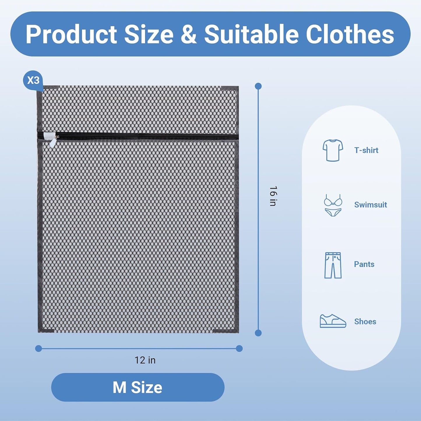 6Pcs Organic Cotton Mesh Laundry Bags for Delicates, Durable Mesh Wash Bags, Sturdy Zipper Laundry Bag for Underwear, Clothes, Shoes, Socks, (3 Large, 3 Medium)