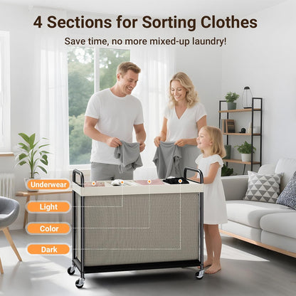 ELYKEN Laundry Hamper 3 Section, 120L Rolling Laundry Sorter with Removable Liner Bag, Laundry Basket with Wheels, Steel Frame with Metal Handle, Clothes Hamper Cart for Laundry Room & Bedroom