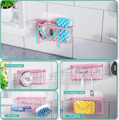 HapiRm Multifunctional Sponge Holder with Unique M-Shaped, 2 Installation Methods Kitchen Sink Caddy Organizer, Rustproof Stainless Steel Kitchen Organizers and Storage Essentials - Black