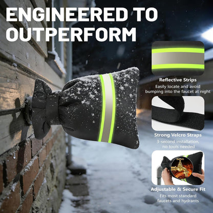 Outdoor Faucet Covers for Winter,7.28" W x 10.35" H Faucet Covers with 420D Waterproof Oxford Fabric, Reflective Strips (Black, 2 Pcs)