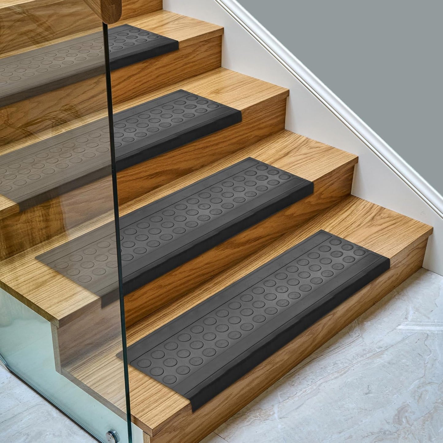 Ottomanson Non Slip Stair Treads Indoor – Peel and Stick Carpet Stair Treads for Wooden Stairs, Self Adhesive Anti Slip Stair Pads for Kids & Pets – 7.9" x 29.9", 7 Pack – Black
