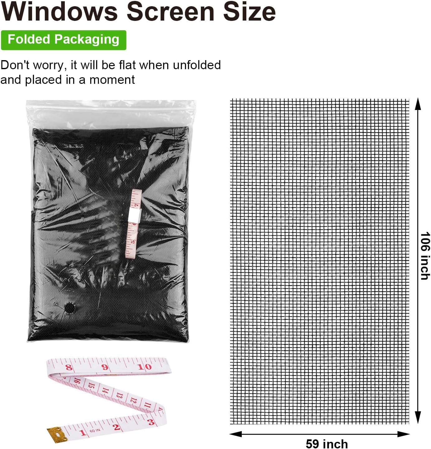 Ouskr Replacement Window Screens Kit, 48X118 Inch Durable Window Screen Mesh for Patio Porch Door Windows, DIY Adjustable Fiberglass Screen Repair Kit with Rolling Tool Hook Ruler Cutter Spline