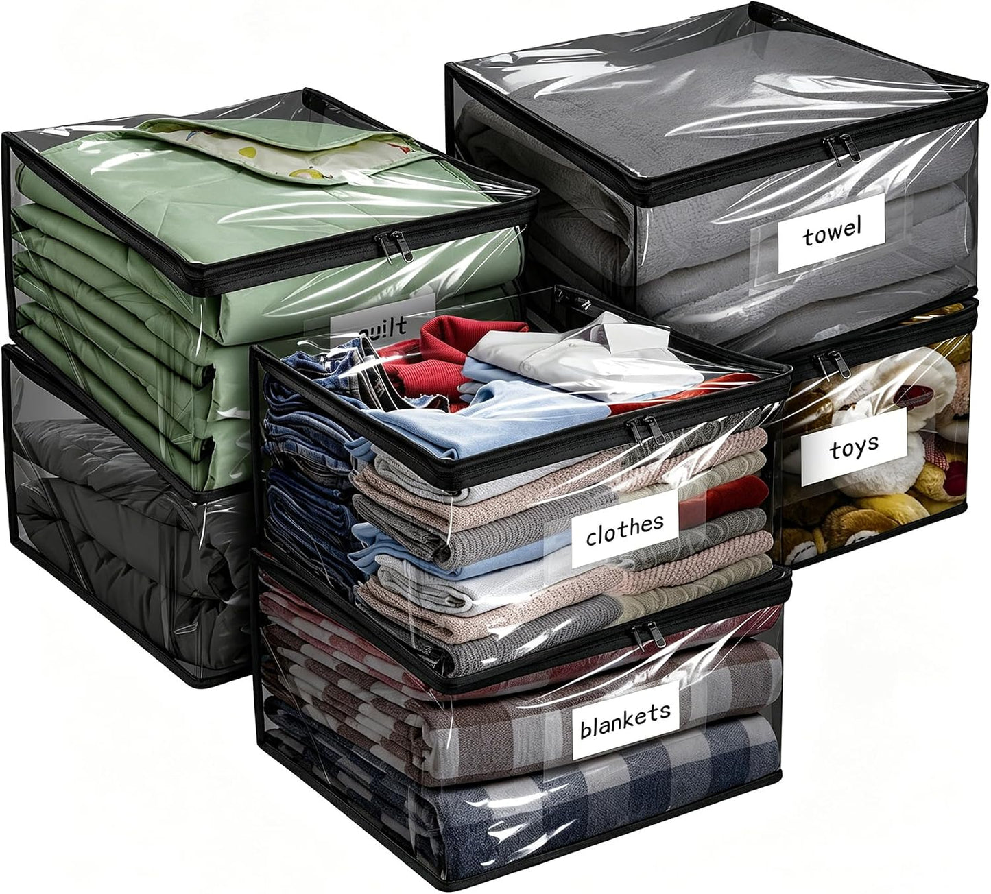 Plastic Storage Bags with Easy-Glide Zipper, Pack of 8, Durable Clear Vinyl Zippered Storage Bags for Clothes Sweaters Comforters Blankets Sheets Bedding (15.7 x 13.8 x 3.9 Inch, White)