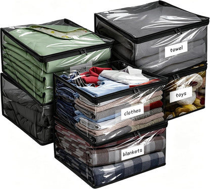 Plastic Storage Bags with Easy-Glide Zipper, Pack of 8, Durable Clear Vinyl Zippered Storage Bags for Clothes Sweaters Comforters Blankets Sheets Bedding (15.7 x 13.8 x 3.9 Inch, White)