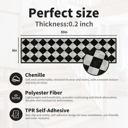 Non-Slip Carpet Stair Treads 15PCS, 8"x30" Peel and Stick Stair Runner for Wooden Steps Indoor, Washable Reusable Adhesive Backing, Pet-Friendly Safety Mats for Kids, Elders, Dogs