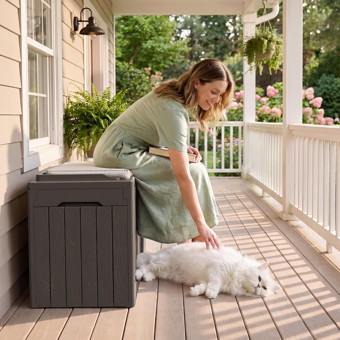 JUMMICO 31 Gallon Resin Deck Box Waterproof Indoor Outdoor Storage Boxes for Patio Furniture Cushions and Garden Tools (Brown)