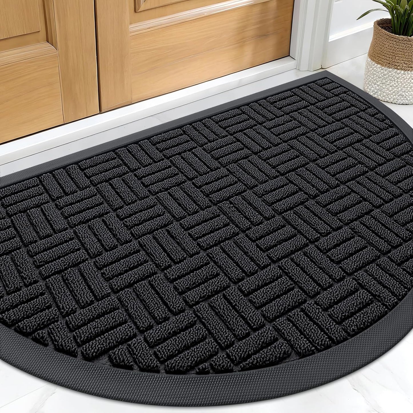 OLANLY Front Door Mat Outside Entrance 29.5x17, Absorbent, Heavy Duty Sturdy Natural Rubber Doormat Indoor Outdoor, Stain and Fade Resistant, Non-Slip Backing Low Profile Floor Mat for Entryway, Grey