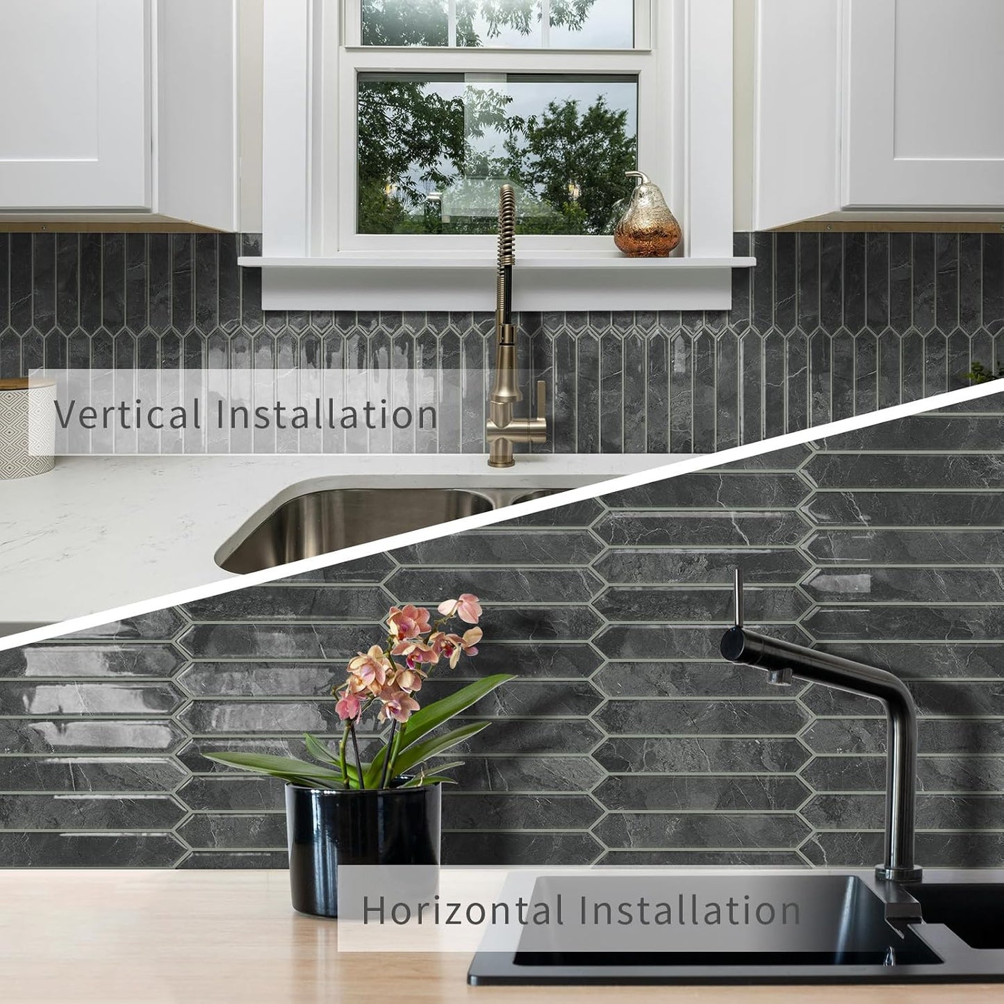 10 Sheets Long Hexagon Tile Peel and Stick Backsplash | Self-Adhesive Wall Tiles Stick on Back Splash for Kitchen, Bathroom, Fireplace,RV(Green,12"×12")