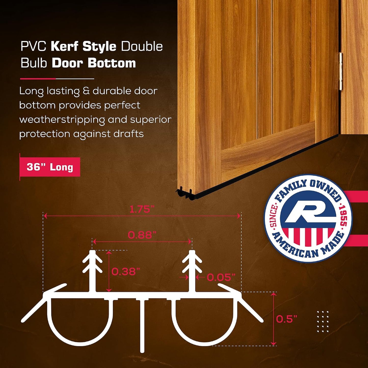 36" Kerf Slide-in Double Bulb Seal Weatherstrip Door Bottom – Durable Seal for Energy Efficiency & Draft Protection (Black)