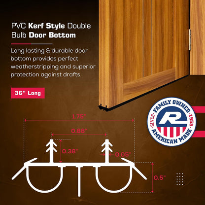 36" Kerf Slide-in Double Bulb Seal Weatherstrip Door Bottom – Durable Seal for Energy Efficiency & Draft Protection (Black)