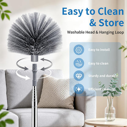 Cobweb Duster with Extension Pole, Upgraded Heavy Duty Thickened Stainless Steel Telescopic Handle for High Ceilings & Ceiling Fans, 90" Total Reach (15.7" Compact), Medium Stiff Bristles (Orange)