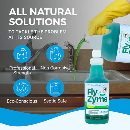Fly-Zyme, Highly Concentrated Enzyme Drain Cleaner for Pipes, Drain Gel for Fruit Flies, Organic Waste Degrader & Odor Neutralizer, 32 fl oz, Pack of 2