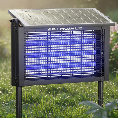 Solar Powered Bug Zapper Outdoor, 4500V Mosquito Trap with 10W Solar Panel, Fly Trap & Mosquito Killer, 10FT Extension Cord, IPX5 Waterproof, 2100 Sq.Ft Coverage for Patio, Backyard, Garden