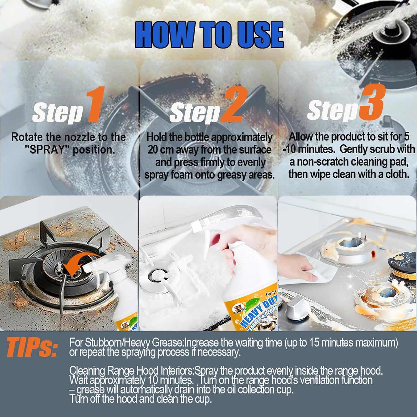 16.9 FLoz Clean Up Kitchen Oil Stains Spray,Oven Cleaner Heavy Duty,Kitchen Foam Cleaner & Multipurpose Degreaser Spray, Removes Burnt Residue, Grease & Oil Stains from Pots, Pans and Stovetops