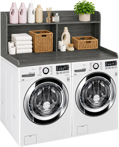 Royxen Laundry Countertop with 20" Shelf Universal Fit, Washer and Dryer Countertop with Storage Space, Laundry Room Storage (Walnut)