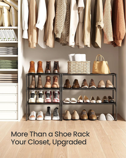 SONGMICS Shoe Rack, 6-Tier Shoe Organizer, Metal Storage Shelf, Upright or Upside Down, for 24-30 Pairs, Stackable, for Entryway, 11.8 x 36.2 x 42.7 Inches, Black ULSA306BH01