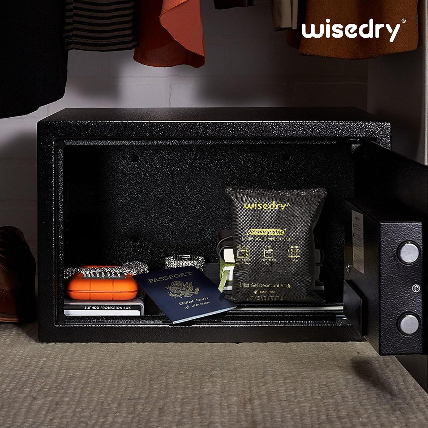 wisedry 2 x 500 Gram [2.2 lbs] Rechargeable Silica Gel Car Dehumidifier, Microwave Fast Reactivated Desiccant Packets Large for Gun Safe Closet Basement Garage Storage Moisture Absorber Bag Reusable