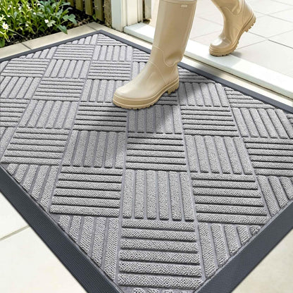 OLANLY Front Door Mat Outside Entrance 29.5x17, Absorbent, Heavy Duty Sturdy Natural Rubber Doormat Indoor Outdoor, Stain and Fade Resistant, Non-Slip Low Profile Floor Mat for Entryway, Grey Diamond