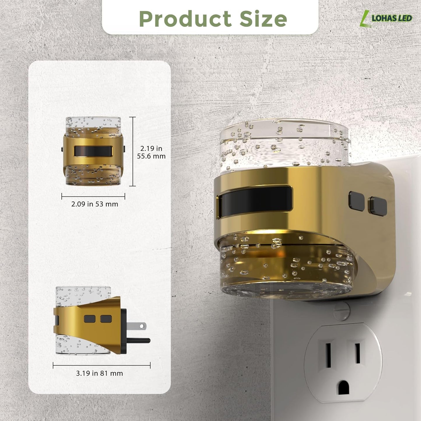 L LOHAS LED Motion Sensor Night Light,Dimmable Night Lights Plug into Wall, 2 Pack Acrylic Nightlight with 0-100 LM Adjustable Brightness, 3000K Plug in Night Light for Bathroom Hallway