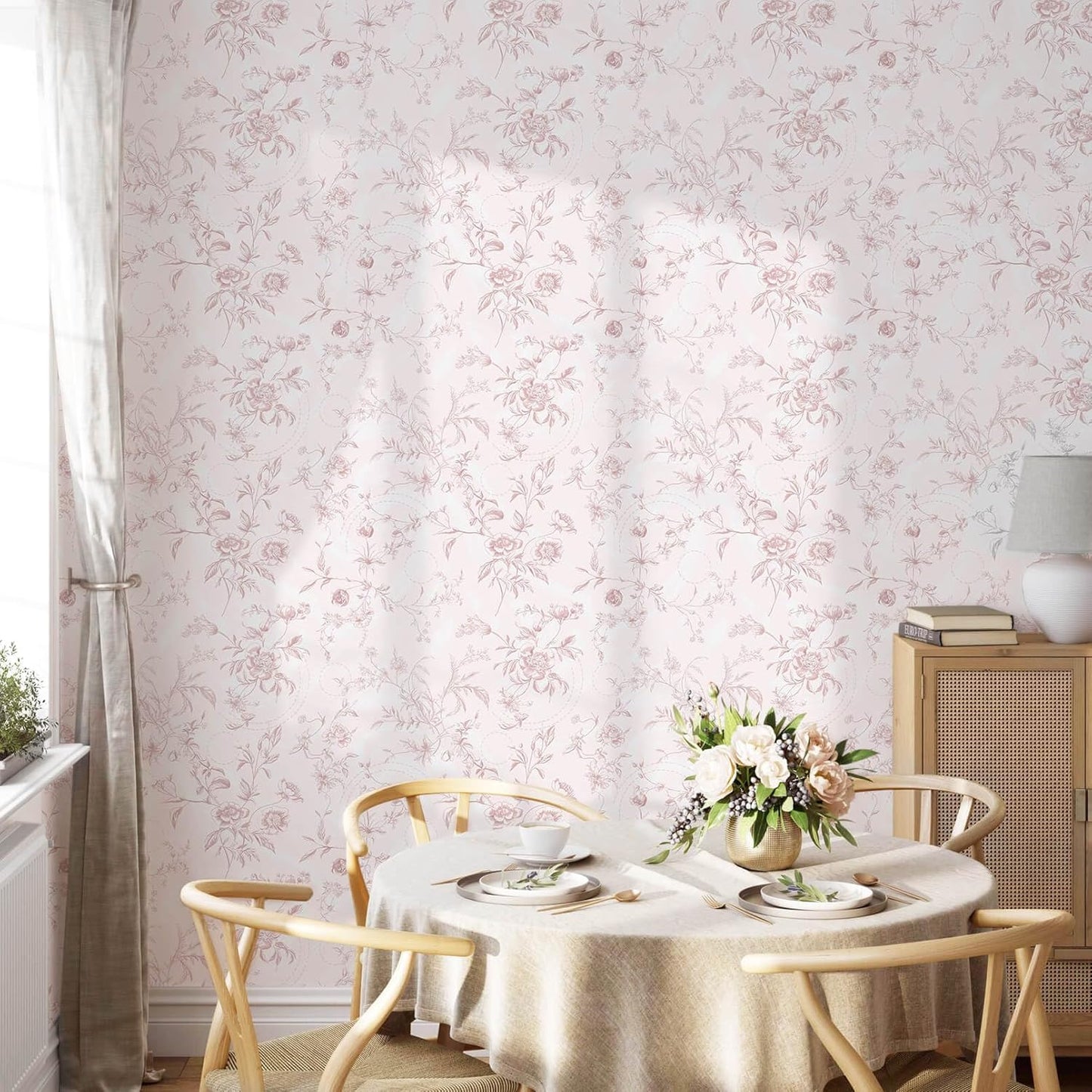 Ismoon Peel and Stick Wallpaper Floral Vintage Stick on Wall Paper Beige French Textured Contact Paper for Cabinet Removable Self Adhesive Wallpaper Vinyl Roll Shelf Deco, 17.3x78.7in