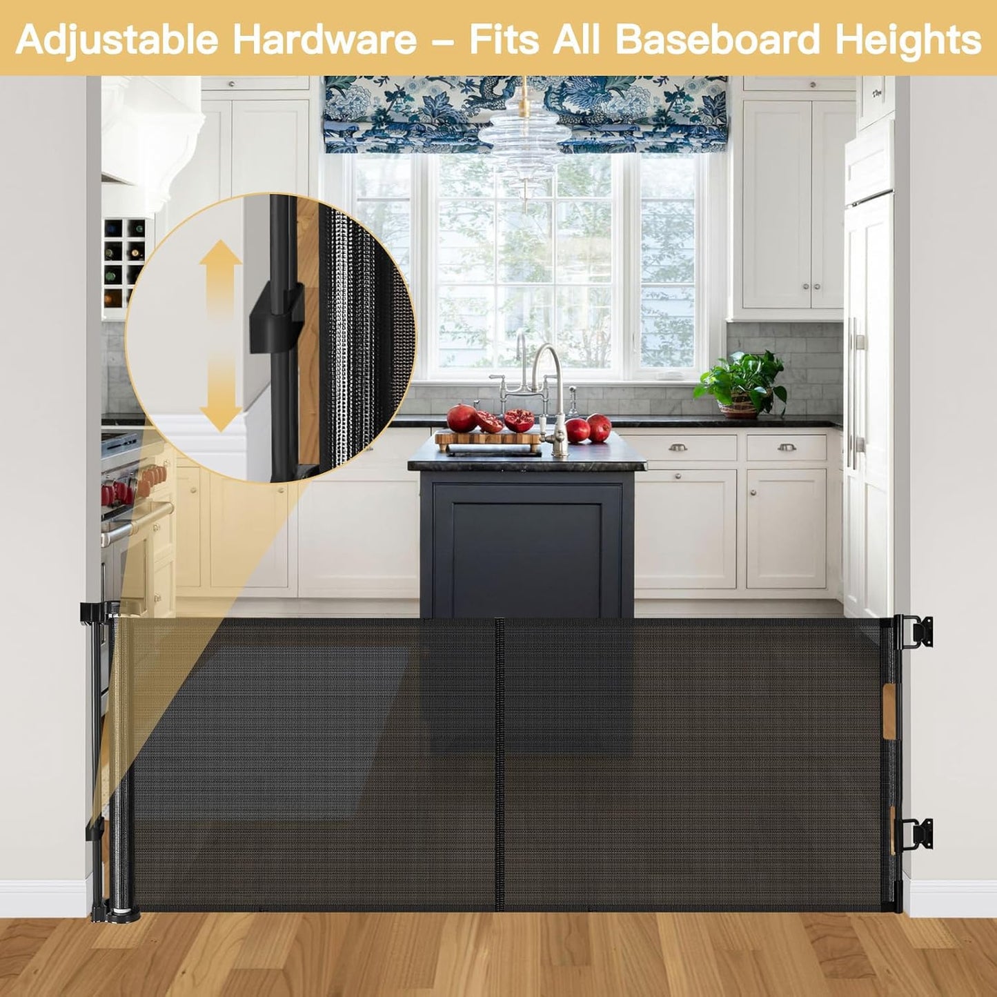 Reinforced 28-Inch Tall Retractable Baby Gates for Doorways, Walk Through Pet Gate for Stairs, Short Baby Gate with Support Rods, 55 Inch Wide Mesh Gate Retractable Gate Small Dog Gate, Gray