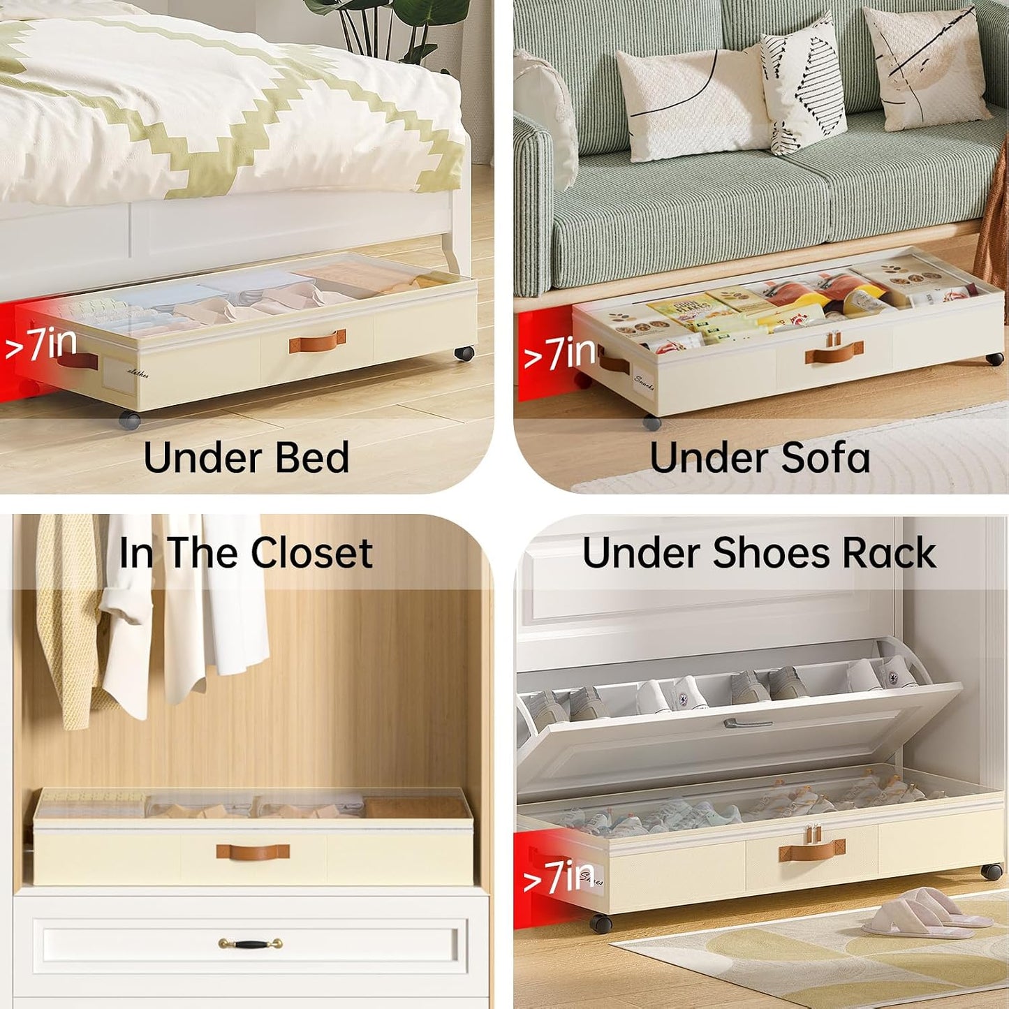 Yecaye Under Bed Storage with Wheels, 2 Pack Under Bed Storage Containers with Adjustable Dividers & Clear Lid, Rolling Underbed Organizer Bins Drawer for Clothes, Shoes, Blankets(30.3 x 16 x 6.7in)