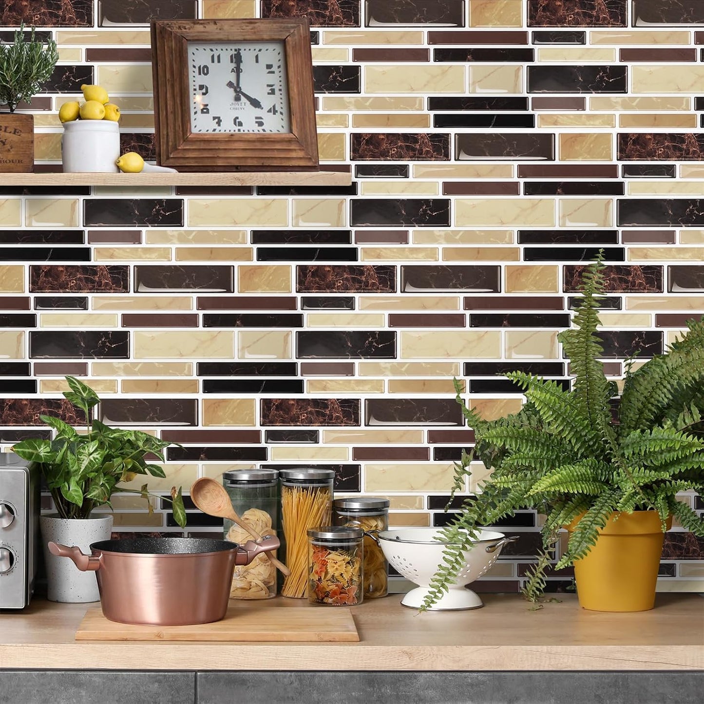 24 Sheet Peel and Stick Tile Backsplash Sticks for Kitchen 10"x 5" Back Splashes Self Adhesive Waterproof Tile Wall Paper for Bathroom Kitchen Backsplash, RV, Fireplace, Black/White Marble Look