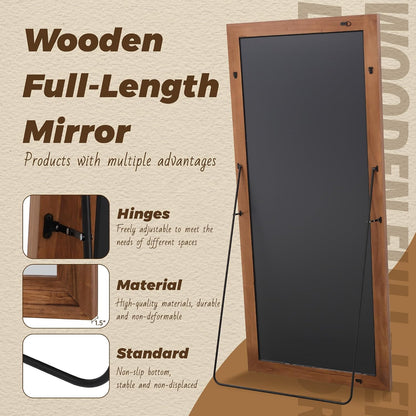 Antok Full Length Mirror with Solid Wood Frame, 71"×32" Wall Mounted Oversized Floor Mirror with Stand, Leaning Standing Hanging for Bedroom Living Room Entryway, Walnut, Arched Syle