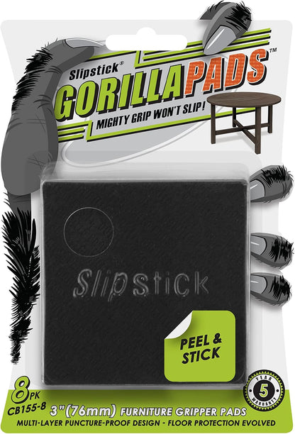 Slipstick GorillaPads CB147 Non Slip Furniture Pads/Gripper Feet (Set of 16) Self Adhesive Rubber Floor Protectors, 1 inch Round, Black