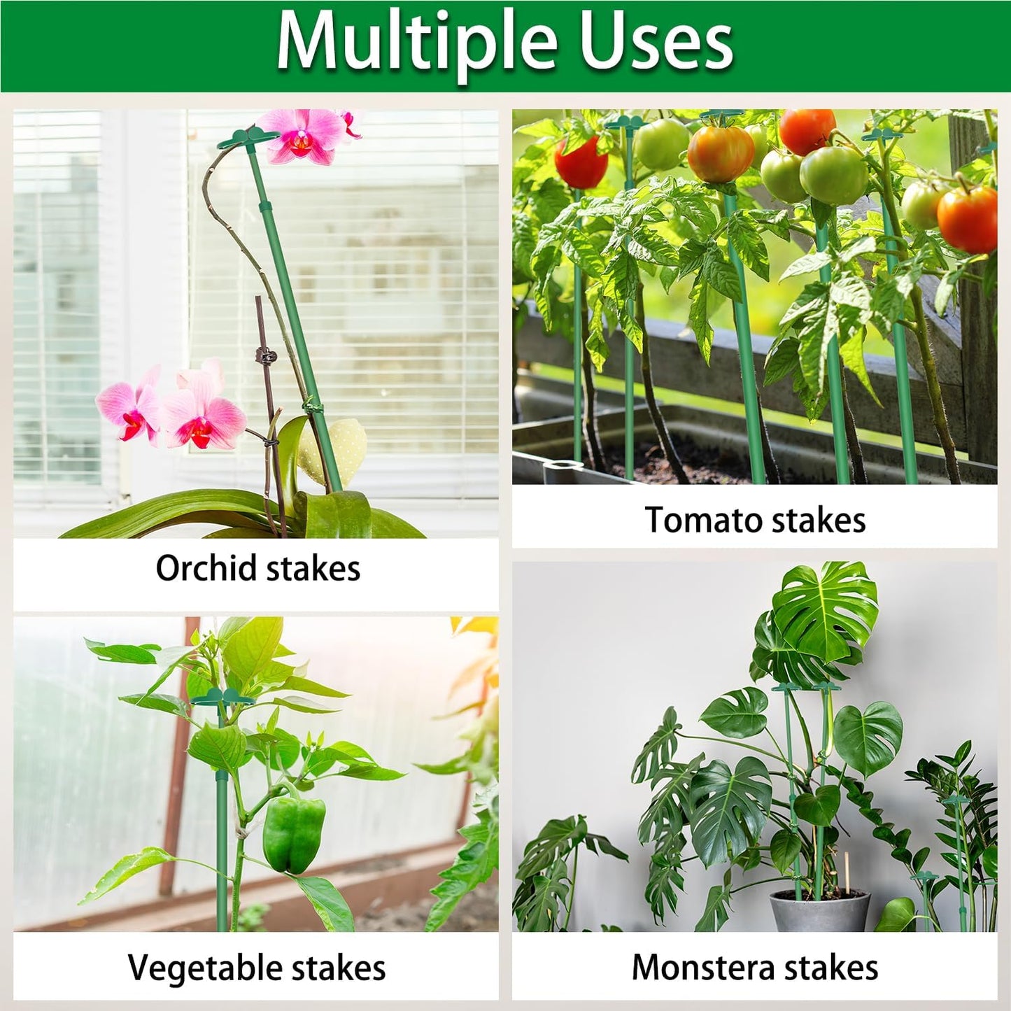 Extendable Plant Stakes, Length Scalable from 17.9IN to 42.3IN Plant Support Stake, Orchid Sticks with Clips for Indoor Outdoor,Garden Stakes for Plant,Tomato,Vegetables,Monstera,Vine - 3Pack