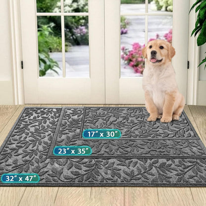 Bulijojo Sturdy Front Entrance Doormats,Durable Heavy Duty Welcome Mat,Thick Absorbent Natural Rubber Non Slip Mat,Easy Clean Entryway Mat 17x30 Inch Leaves Green