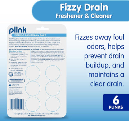 Plink Fizzy Drain Freshener and Cleaner, Prevents Clogs and Removes Odors in Household Sinks, Lemon Scent, 6-Pack