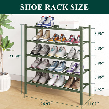 Smiry Bamboo Shoe Rack for Closet, 3 Tier Wooden Shoe Organizer, Stackable Wood Shoe Storage Shelf for Entryway, 14 Vertical Slats, One-piece Heavy-Duty Legs, 26.77"x11.02"x18.31", Natural