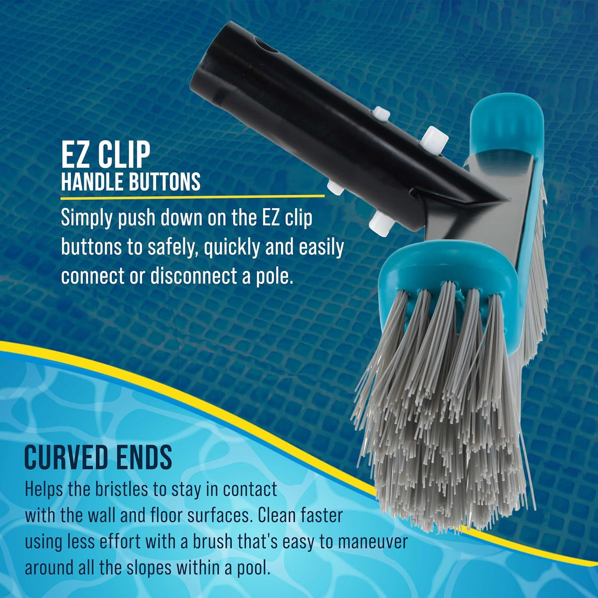 U.S. Pool Supply 13" Pool Brush with Rubber Bristles and Squeegee Edge - Safe for Vinyl Liners, Ideal for Above-Ground Pools, Aluminum Pole Handle - Scrub Leaves Debris from Walls, Floors, Corners