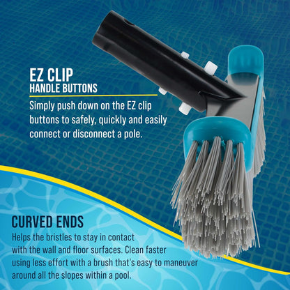 U.S. Pool Supply 13" Pool Brush with Rubber Bristles and Squeegee Edge - Safe for Vinyl Liners, Ideal for Above-Ground Pools, Aluminum Pole Handle - Scrub Leaves Debris from Walls, Floors, Corners