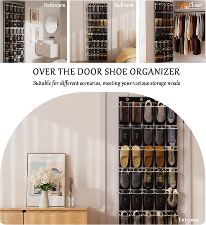 homyfort Over the Door Shoe Organizer, Hanging Shoe Rack Storage Holder with 24 Large Pockets for Closet Door, Men Women Kids Shoes, Cruise (Black)