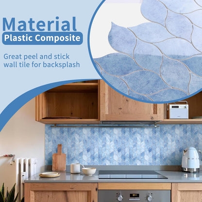 Tilingview 10-Sheet Peel and Stick Backsplash Tile for Kitchen, Self-Adhesive Mosaic Glossy Leaf Stick on Wall Tile with Gaps (Leaf Beige)