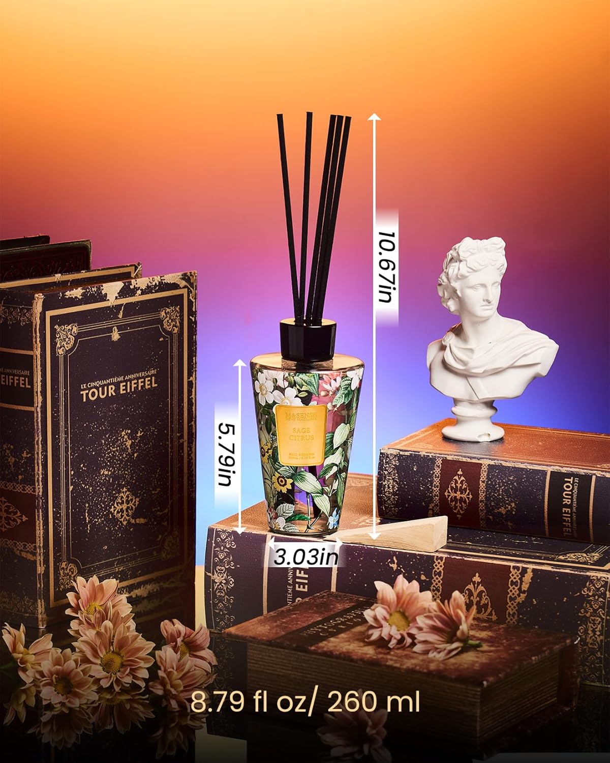 M&SENSE Reed Diffuser Set, Jasmine Sandalwood Scented 6.3 fl oz Natural Essential Oil Diffusers with Sticks, Non-Toxic Organic Air Freshener, Long-Lasting Fragrance Oils for Home Bathroom Living Room